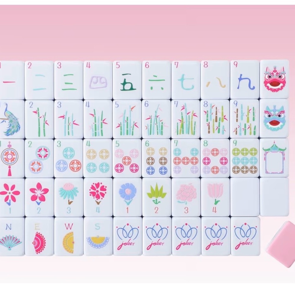 160 Pastel Floral Mahjong Set - Pink Accents